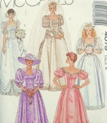 4075 MCCALLS 1980S BRIDES/ MAID PUFF SLEEVE LACY DRESS LENGTHS PATTERN 16; 12 CHOICE